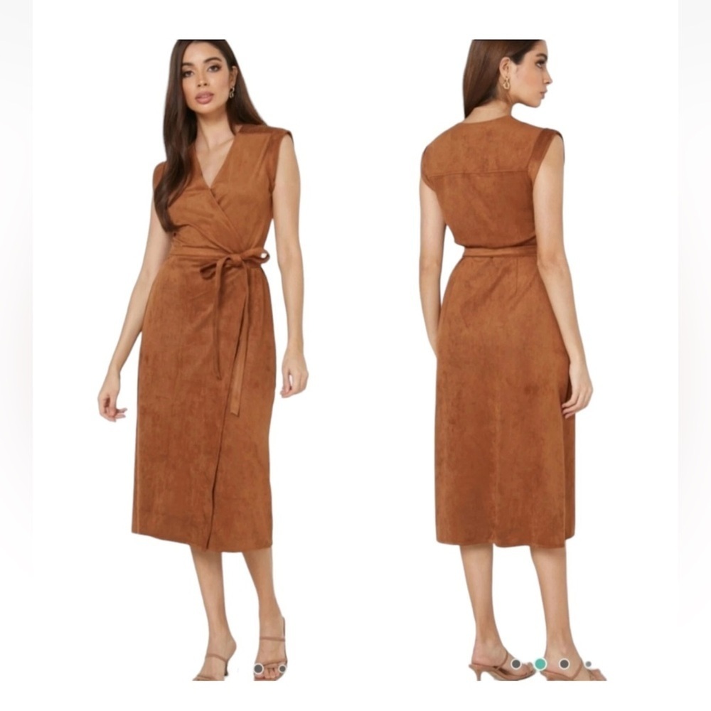 NWT BANANA REPUBLIC Faux Suede Wrap Midi Dress - Picture 2 of 8